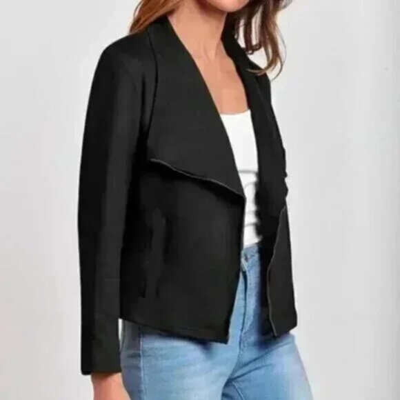 NEW Black Jacket Fall / Winter Fashion Clothes Size XL Extra Large Cropped Coat - Picture 4 of 6